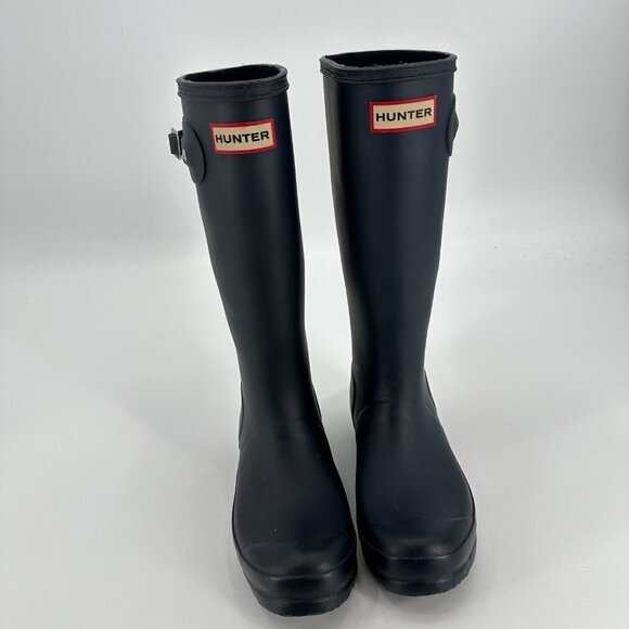 Hunter Navy Matte Waterproof Adjustable Outdoor Pull On Wellie Tall 6 Rain Boot - Picture 2 of 8